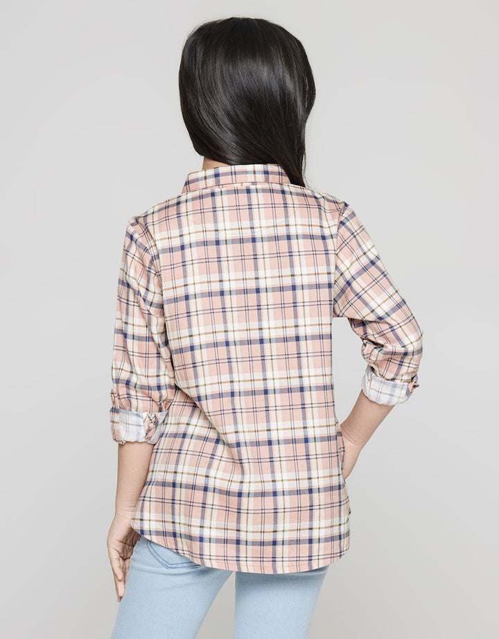 Little M Long Sleeve Shirt Kotak Kantong Lengan Roll Up