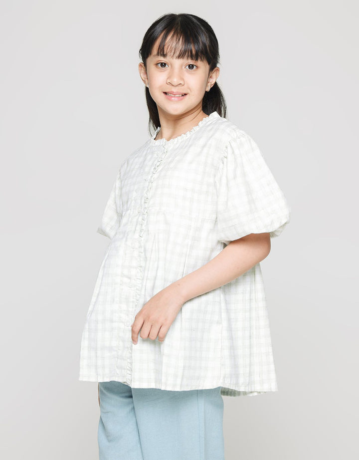 Nevada Short Sleeve Shirt Balloon Sleeve Checkered