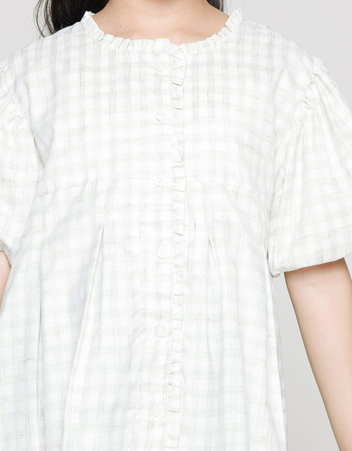 Nevada Short Sleeve Shirt Balloon Sleeve Checkered