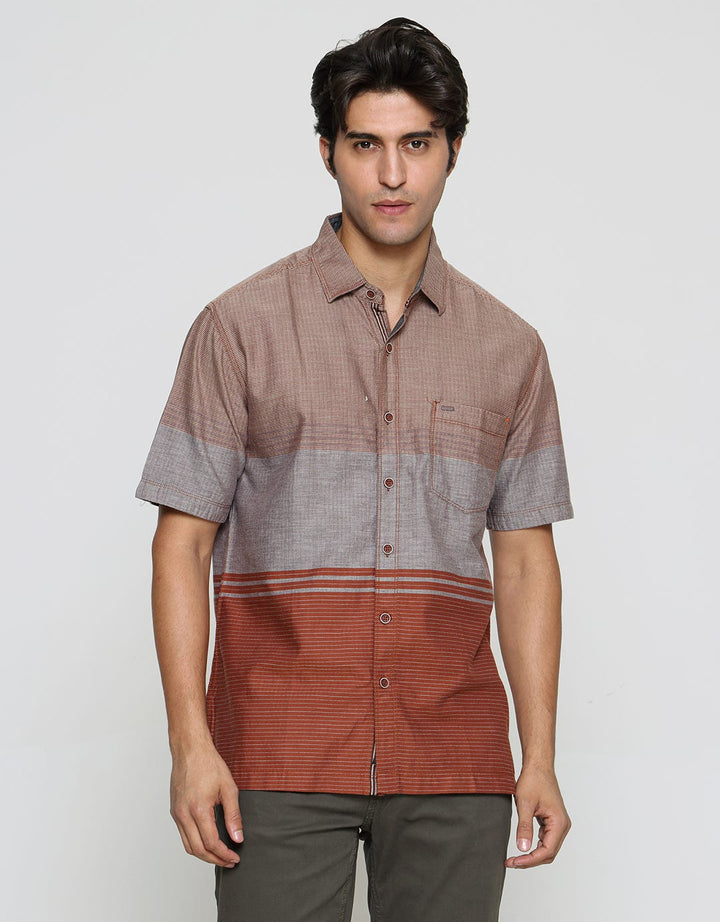 Cardinal Casual Kemeja Lengan Pendek Pria Print Garis