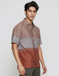 Cardinal Casual Kemeja Lengan Pendek Pria Print Garis