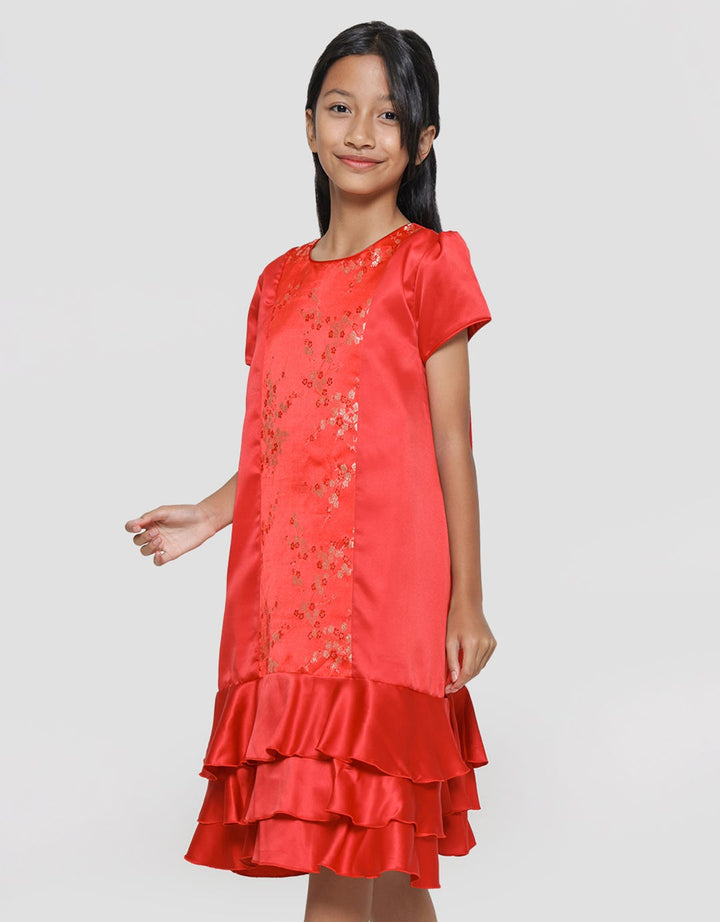 Sweet Miss Cny Jacquard Bunga Midi Dress Anak Perempuan