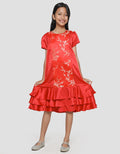 Sweet Miss Cny Jacquard Bunga Midi Dress Anak Perempuan