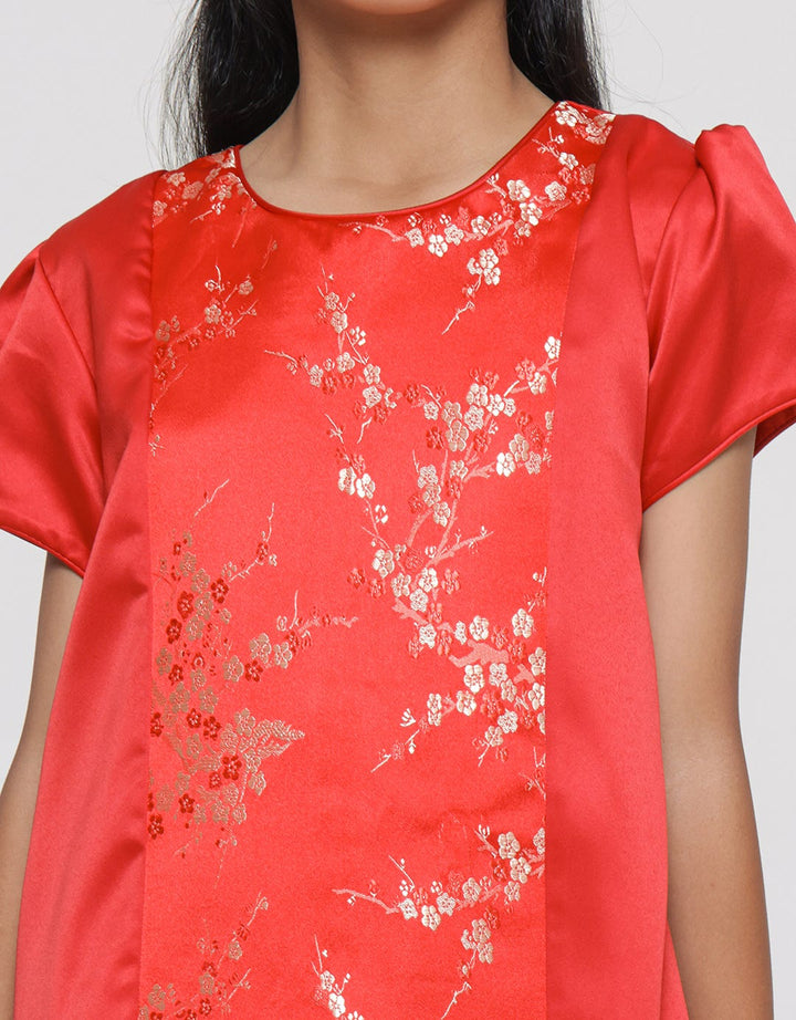 Sweet Miss Cny Jacquard Bunga Midi Dress Anak Perempuan