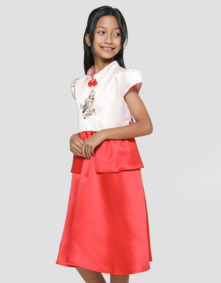 Sweet Miss Cny Burung Bunga Krah Shanghai Midi Dress Anak Perempuan