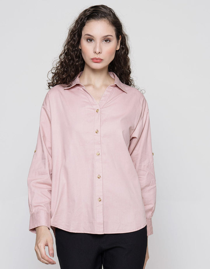 Nevada Long Sleeve Shirt Woven Top Reg Brushed Cotton Twill