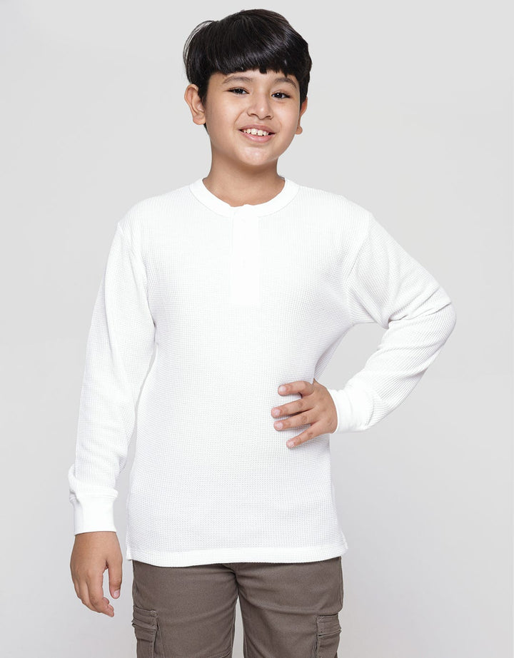 Nevada Long Sleeve T-Shirt Henley Solid Textured Waffle