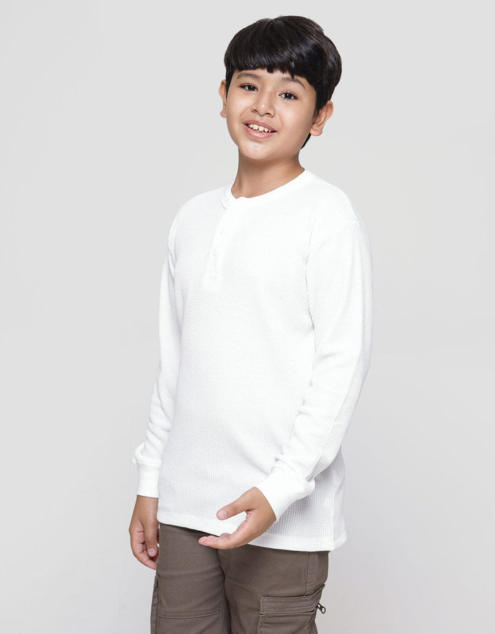 Nevada Long Sleeve T-Shirt Henley Solid Textured Waffle