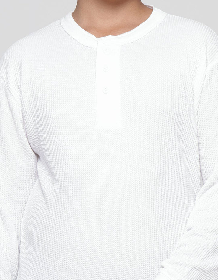 Nevada Long Sleeve T-Shirt Henley Solid Textured Waffle