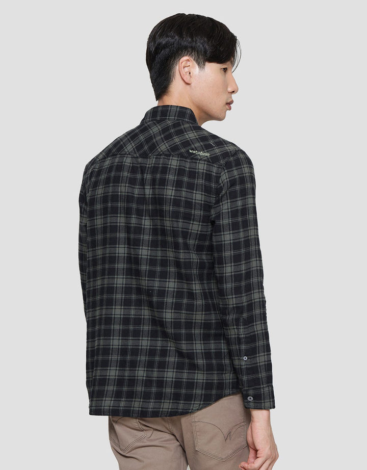 Watchout Jean's Check Print Kemeja Lengan Panjang Pria