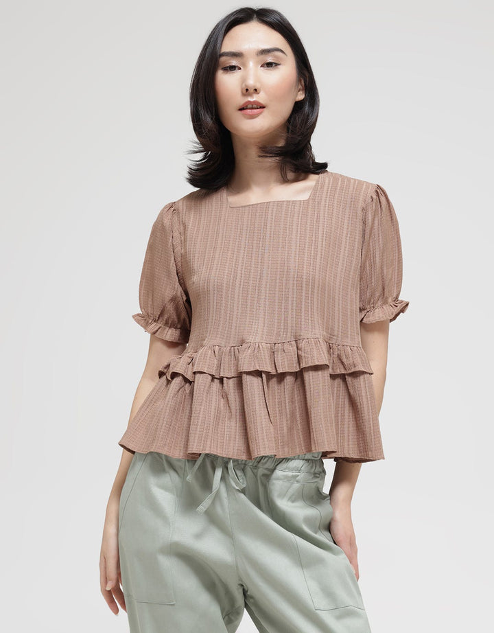 Details Short Sleeve Blouse Textured Ruffle