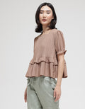 Details Short Sleeve Blouse Textured Ruffle
