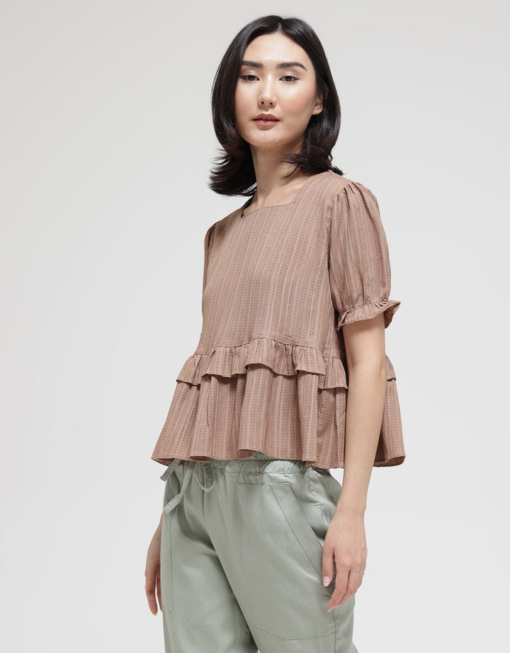 Details Short Sleeve Blouse Textured Ruffle