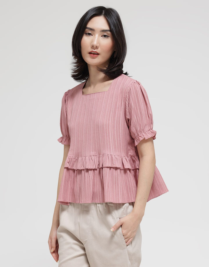 Details Short Sleeve Blouse Textured Ruffle