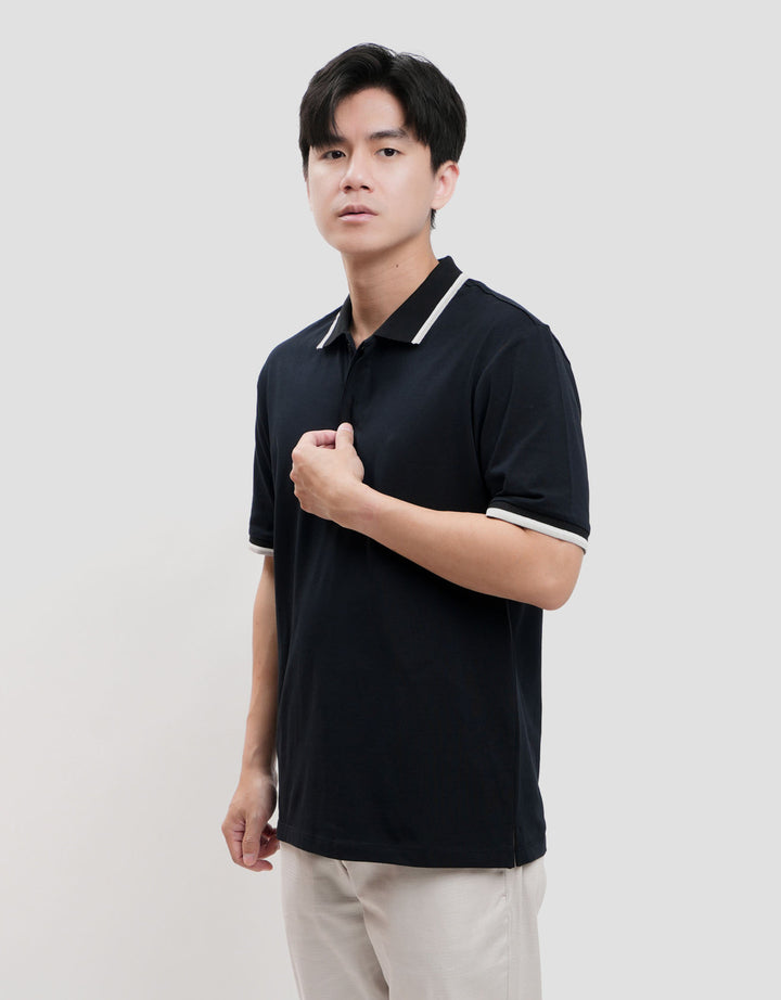 Cole Fancy Solid Jersey Spandex Collar Lis Kaos Polo Pria