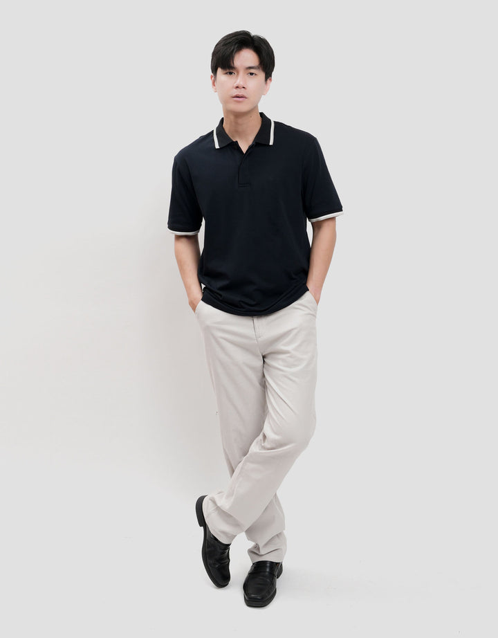 Cole Fancy Solid Jersey Spandex Collar Lis Kaos Polo Pria