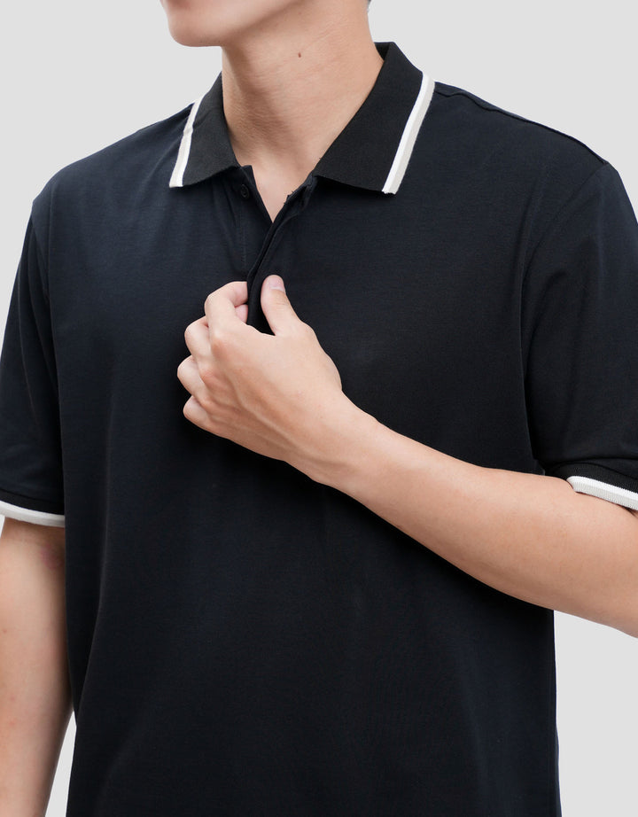 Cole Fancy Solid Jersey Spandex Collar Lis Kaos Polo Pria