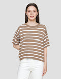 St. Yves Soft Touch Stripes Boxy Knitted Kaos Lengan Pendek Wanita