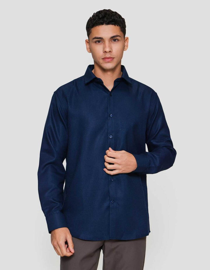 Cole Slim Fit Texture Wafle Kemeja Lengan Panjang Pria