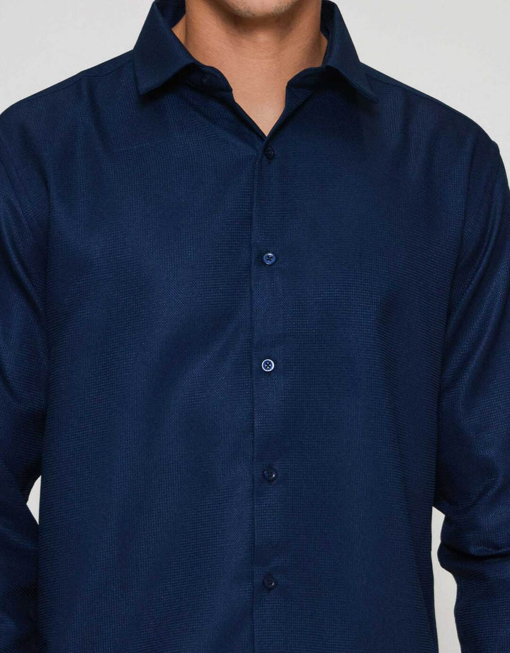 Cole Slim Fit Texture Wafle Kemeja Lengan Panjang Pria