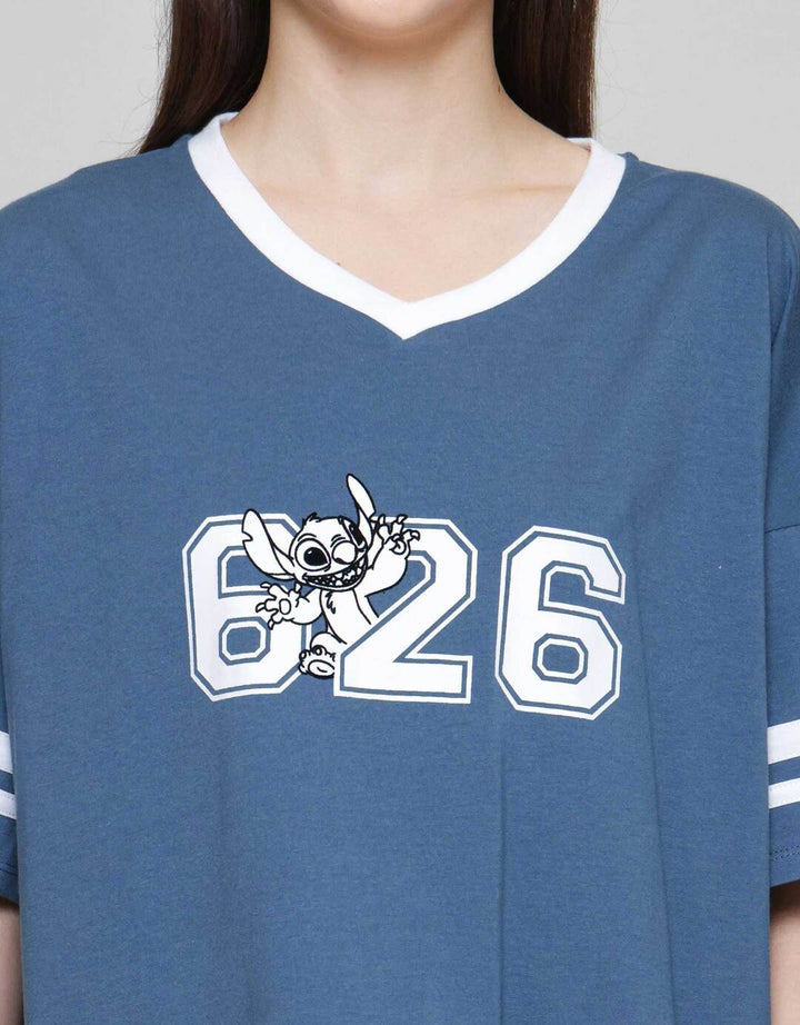 Disney Boxy Print Stitch Kaos Lengan Pendek Wanita