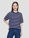 St. Yves Soft Touch Stripes Boxy Knitted Kaos Lengan Pendek Wanita