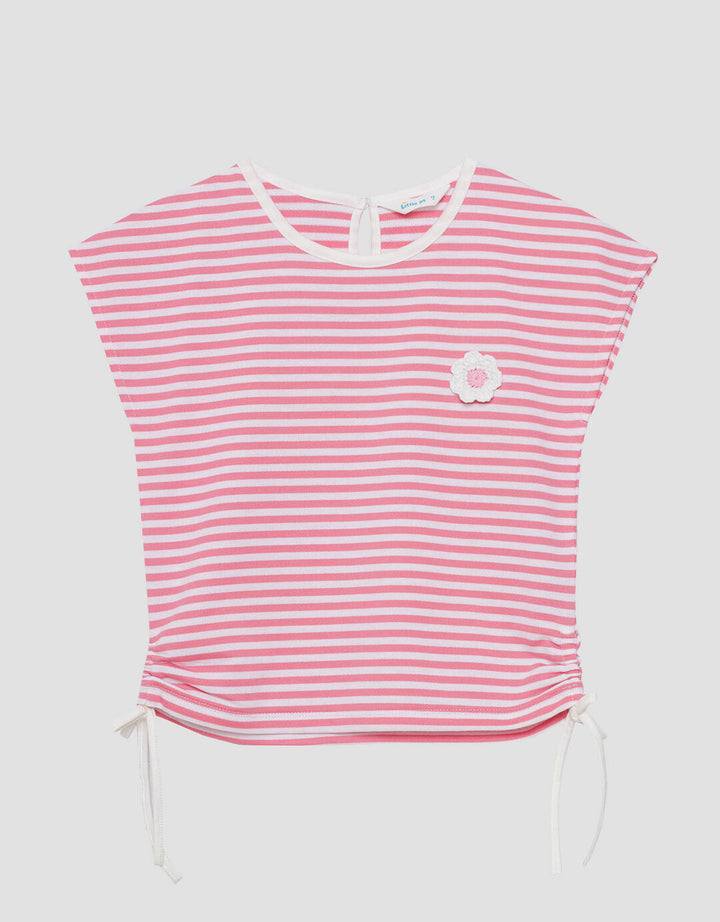 Little M Serut Yd Stripe With Crochet Kaos Anak Perempuan