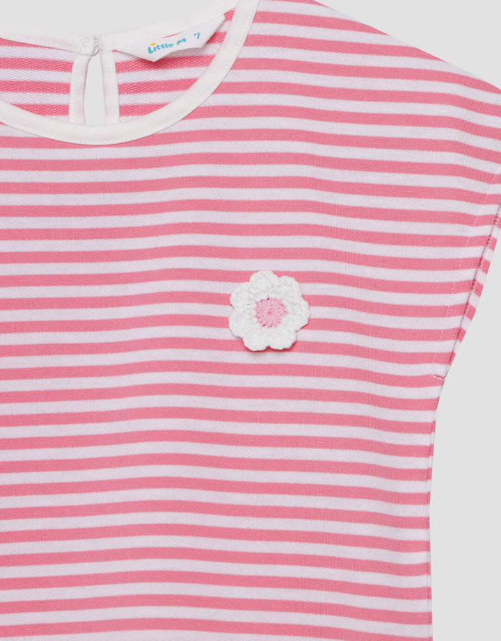 Little M Serut Yd Stripe With Crochet Kaos Anak Perempuan