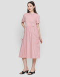 Nevada Woven Combination Knit Midi Dress Wanita