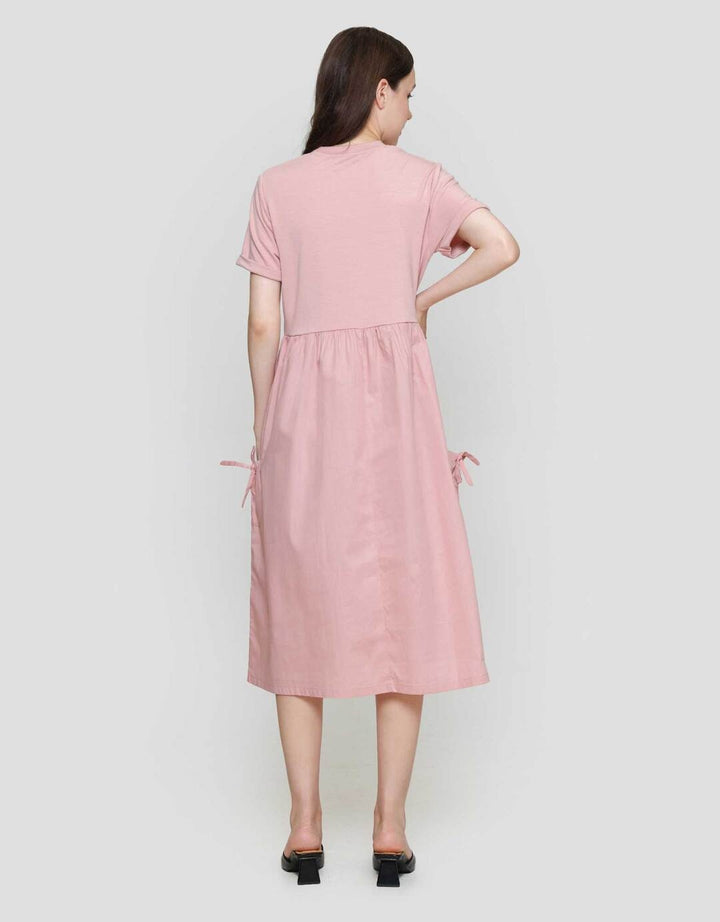 Nevada Woven Combination Knit Midi Dress Wanita