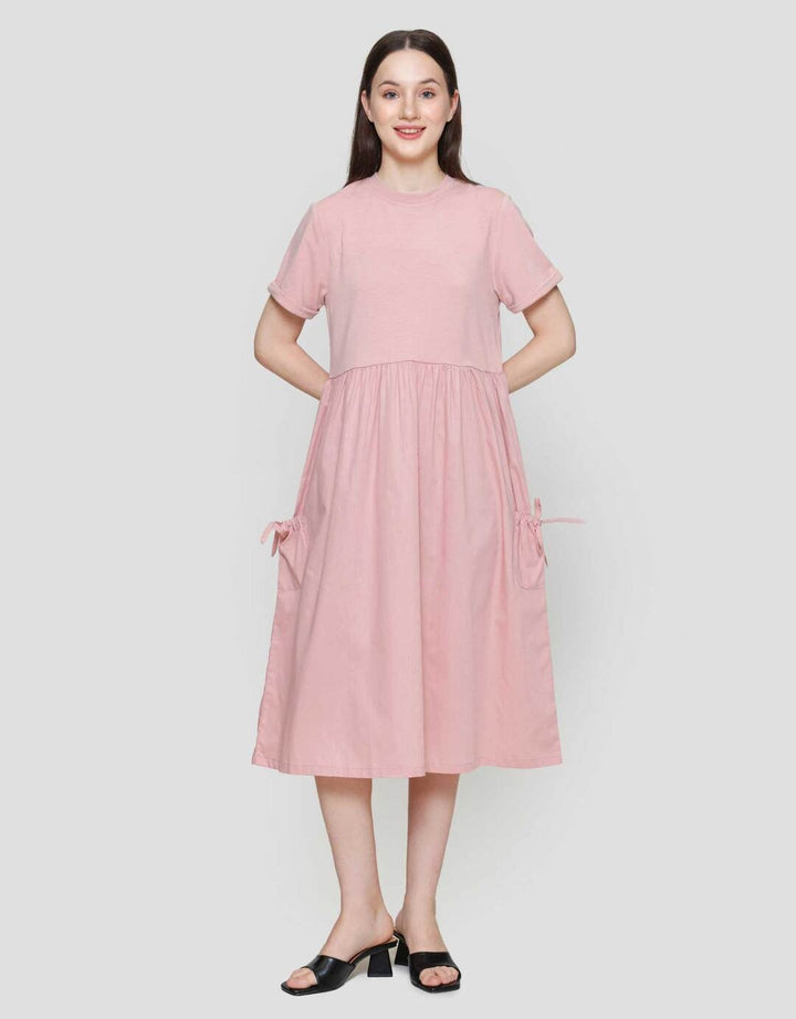 Nevada Woven Combination Knit Midi Dress Wanita