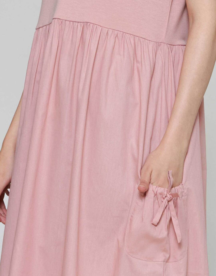 Nevada Woven Combination Knit Midi Dress Wanita