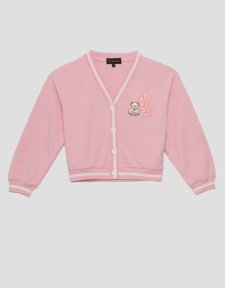 Nevada Varsity Bordir Chenile Bear Cardigan Anak Perempuan