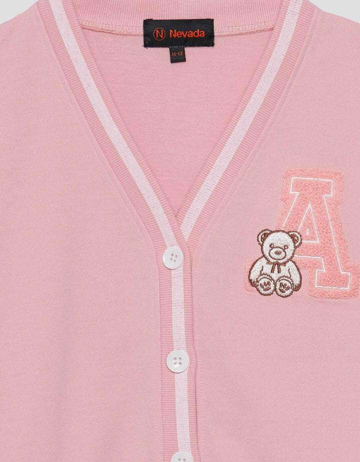 Nevada Varsity Bordir Chenile Bear Cardigan Anak Perempuan