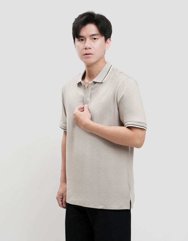 Cole Fancy Solid Jersey Spandex Collar Lis Kaos Polo Pria