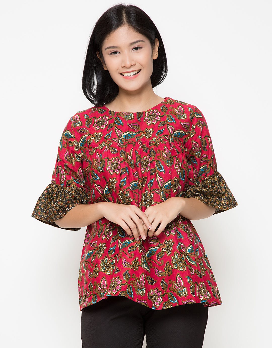 Winggo Cherry Batik Ruffle Sleeve