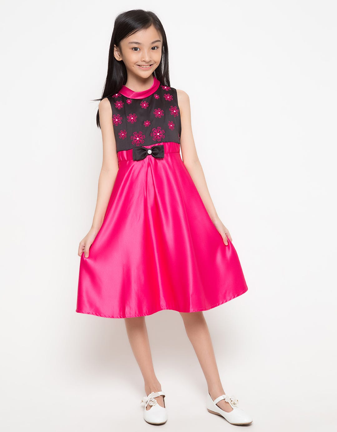 DONITA Flower Black Pink Turtleneck Dress