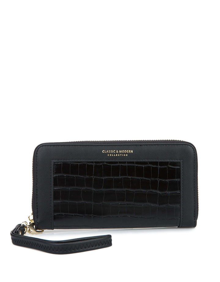 Huer Lange Croc Embossed One Zipper Wallet