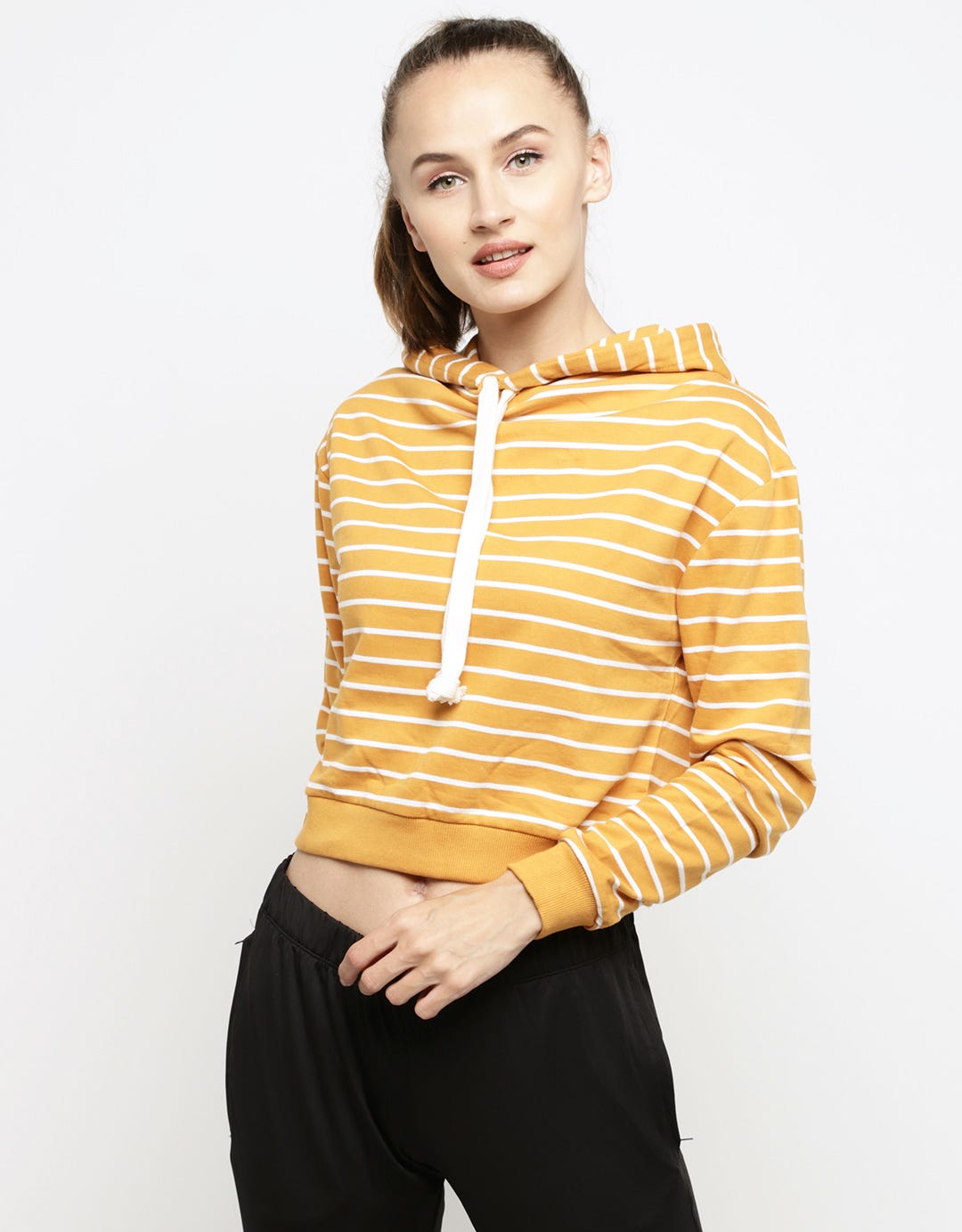 Third Day Co pbch striped crop hoodie
