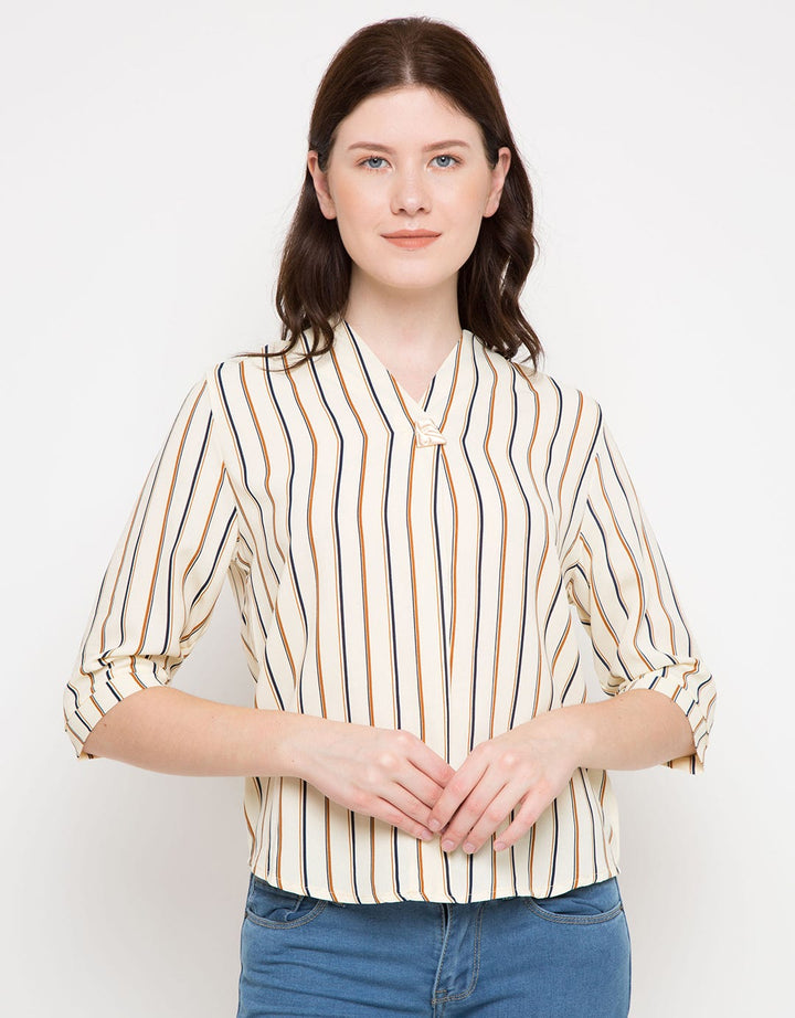 MKY CLOTHING Gold Button Stripe Blouse