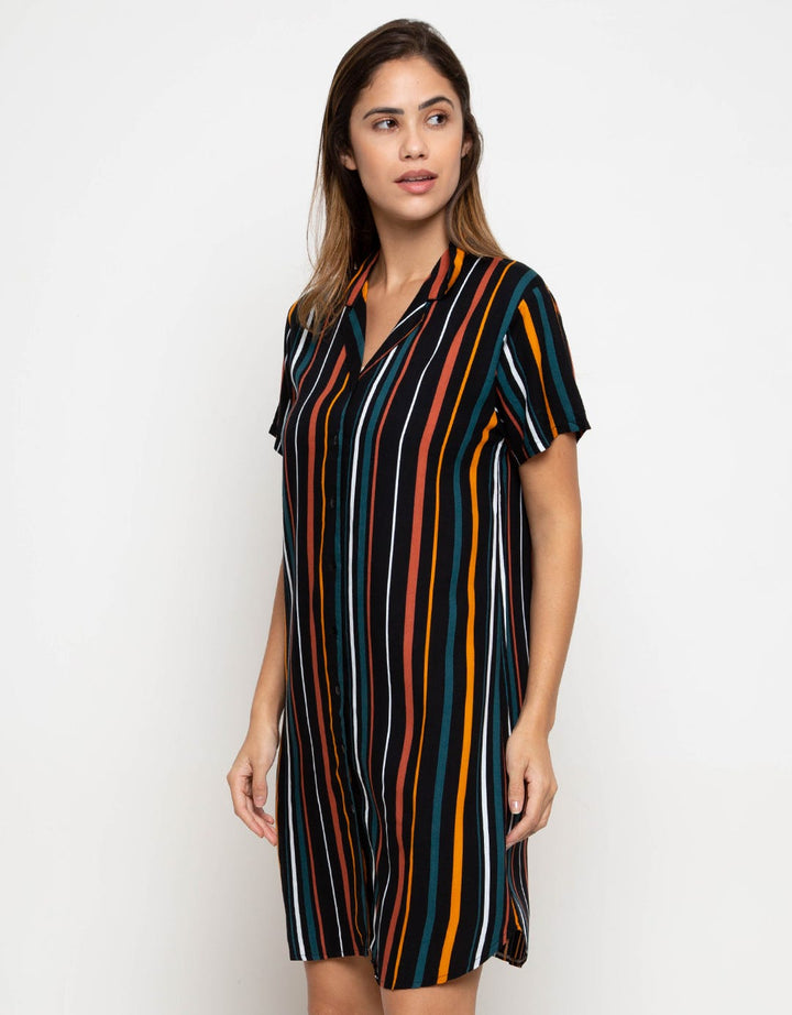 Nevada Daster Lengan Pendek Ninetys Stripe