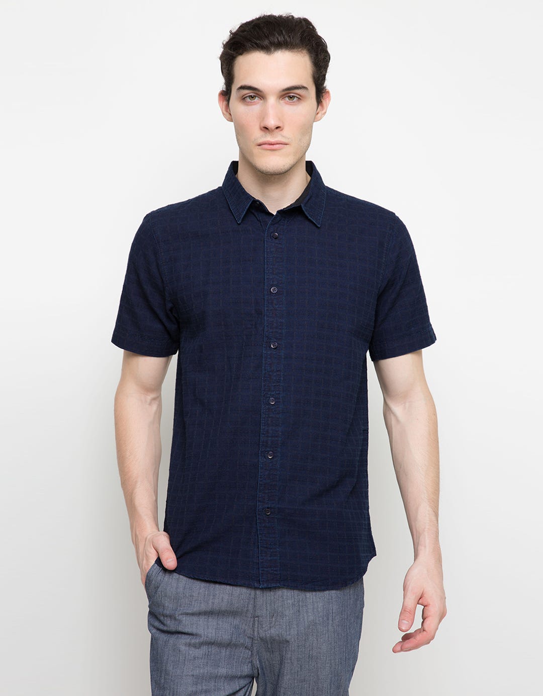 OTO ONO Checkers Textured Accent Shirt