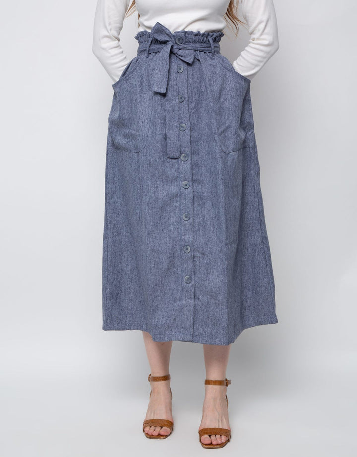 3H Buttoned Linen Long Skirt