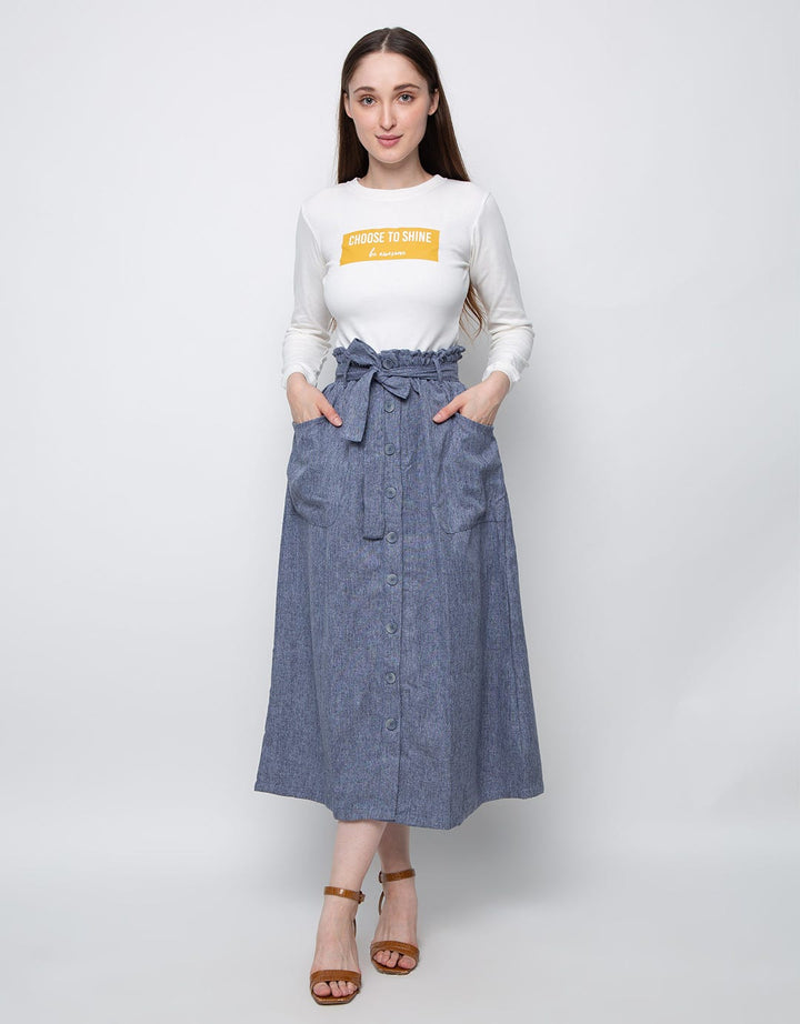 3H Buttoned Linen Long Skirt