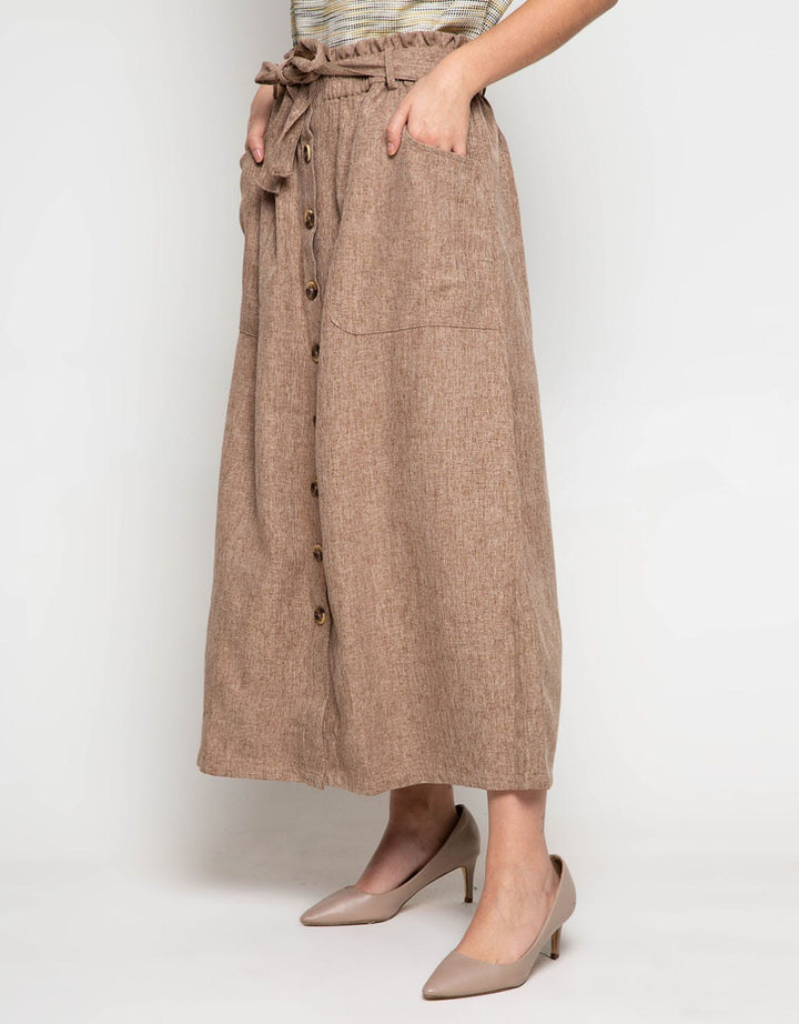 3H Buttoned Linen Long Skirt