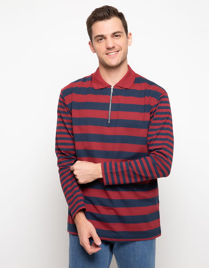Cole Regular Stripe With Zipper Kaos Kerah Pria