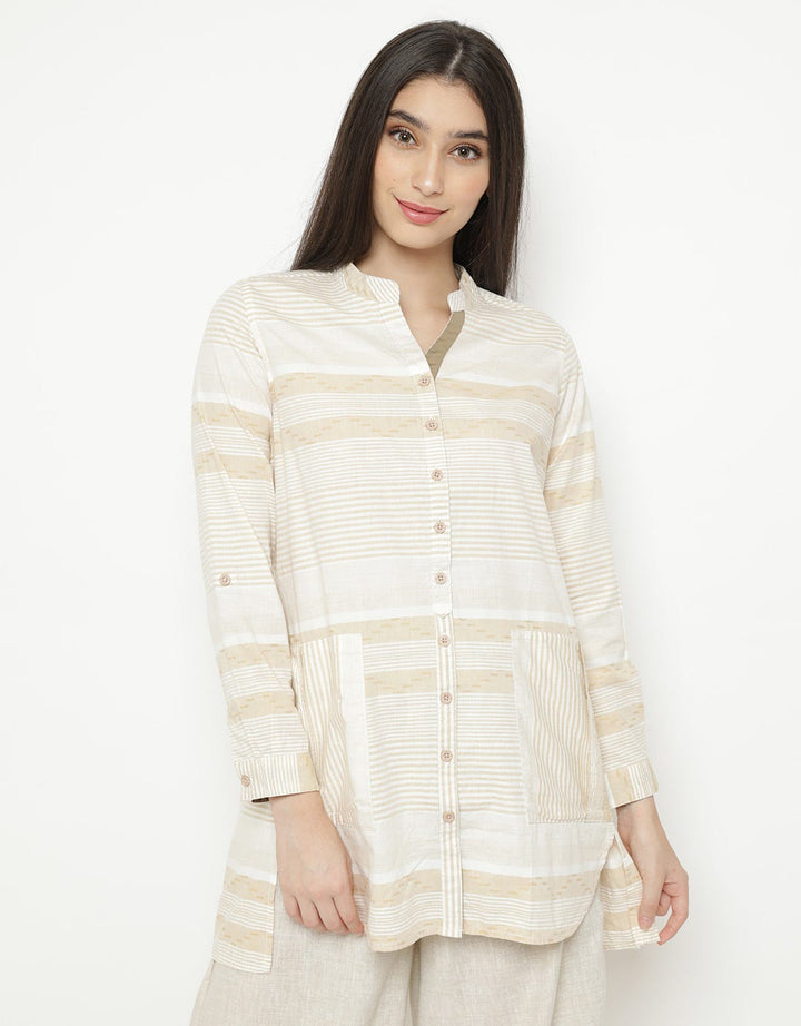 Triset Blouse Stripped Print Wanita