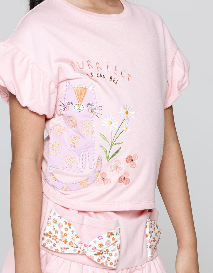 Little M Balloon Sleeve Cat Girls T-Shirt