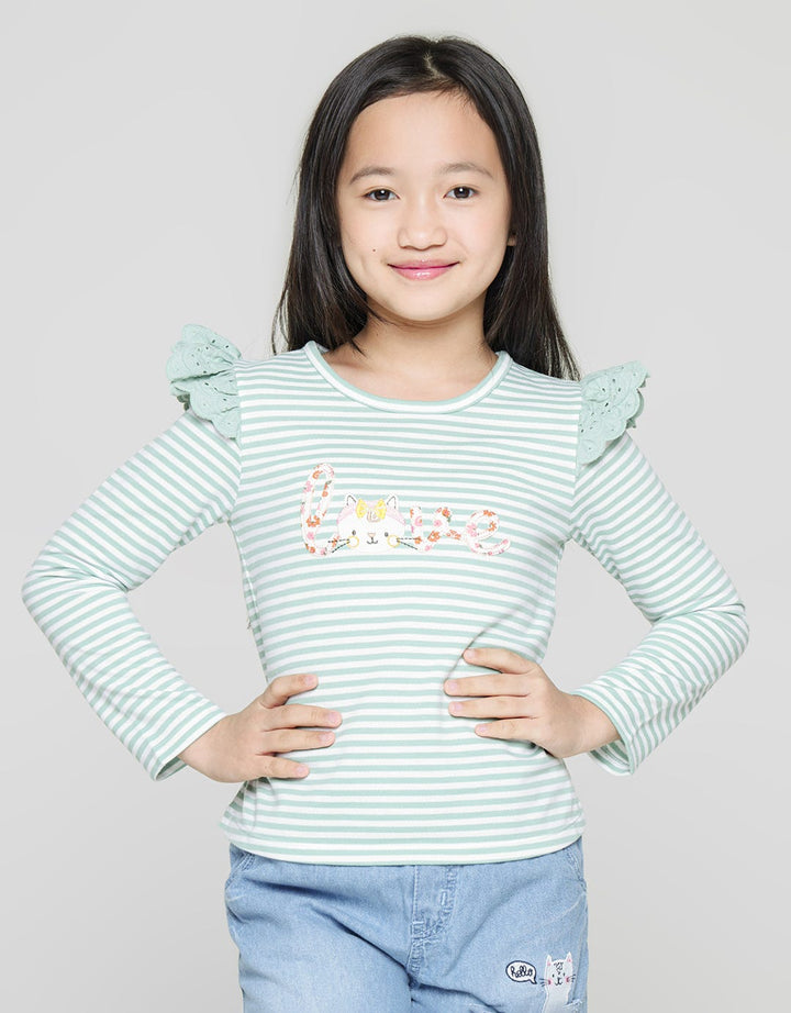 Little M Long Sleeve T-Shirt Stripe Lace Ruffle Love