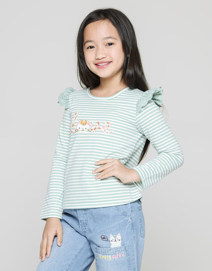 Little M Long Sleeve T-Shirt Stripe Lace Ruffle Love
